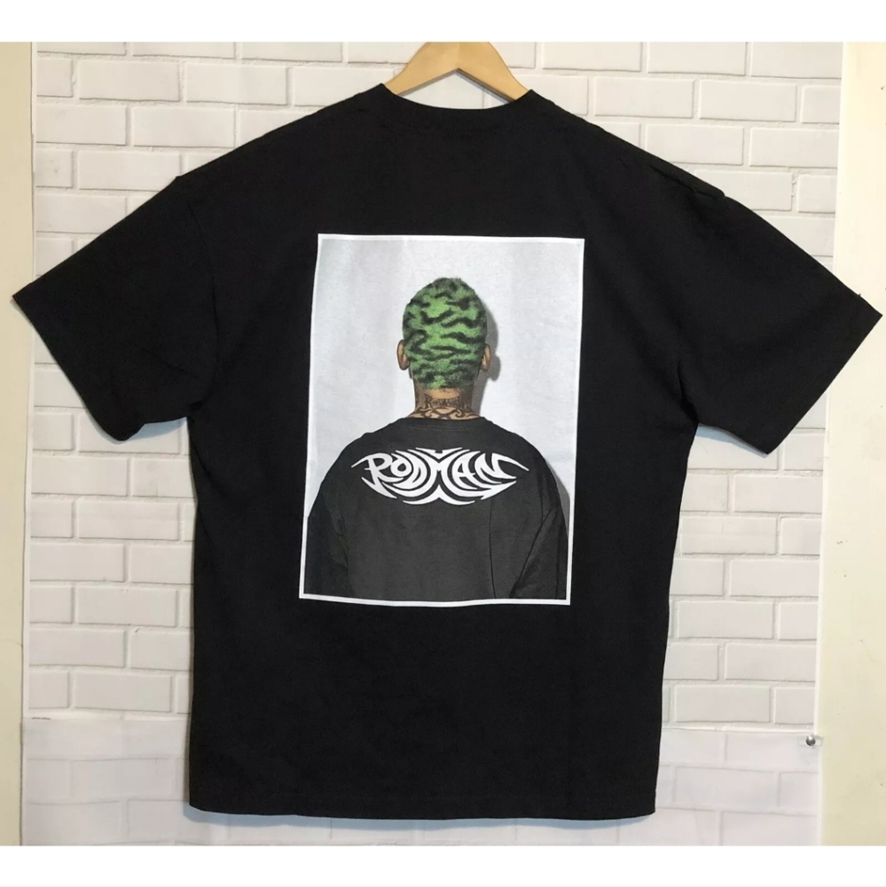 New Dennis Rodman Market Tattoos Double Sided Basketball Smiley Black Shirt 2XL - Picture 2 of 12